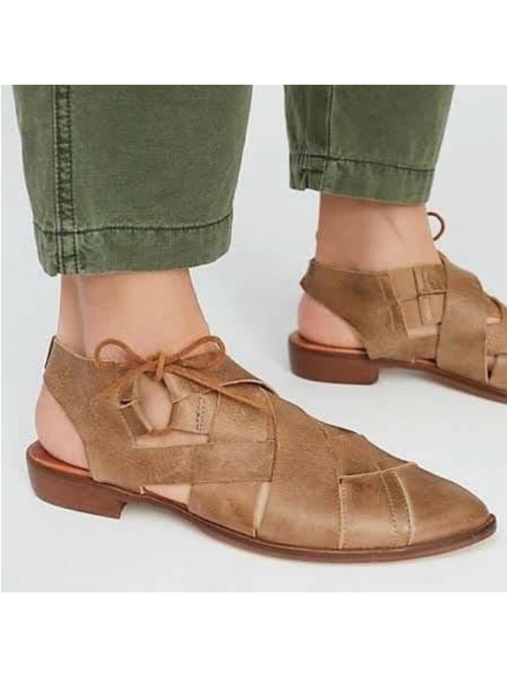 Free People Destino Woven Flat Tan/Brown Leather Size 38 Fits 7.5-8
